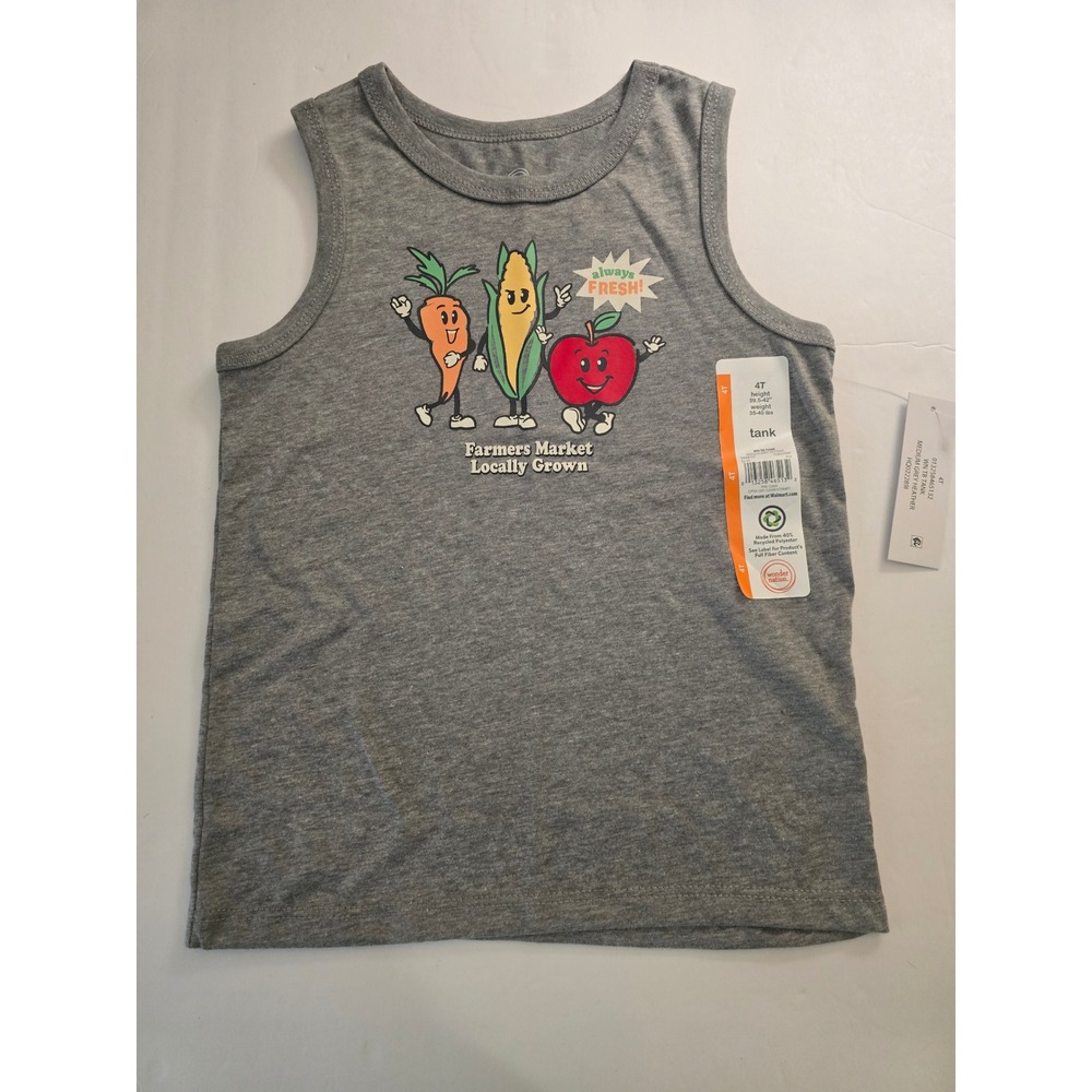 Wonder Nation Toddler Boys Farmers Market Graphic Tank Top Grey 4T NWT